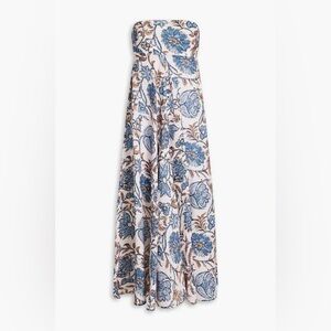 Zimmermann Strapless Maxi Dress in Blue and Cream Floral